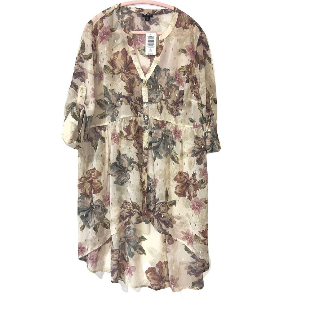 Torrid Lexie Babydoll Chiffon Button Front Sheer Women's Tunic Top Size 2X NWT